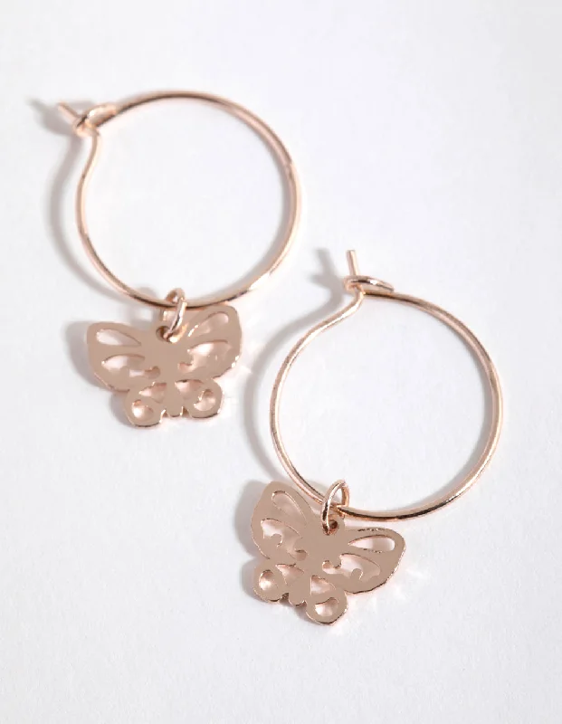 Eco-Friendly Earrings-Rose Gold Cut Out Butterfly Huggie Earrings