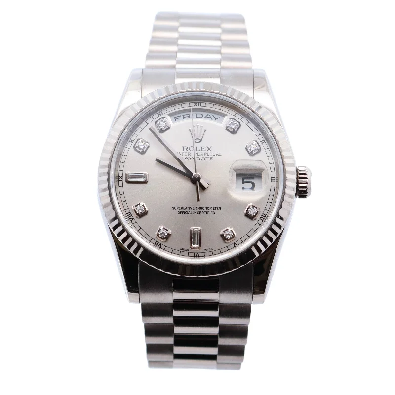 Luxury Sports Watch-Rolex Day-Date 36mm Silver Dial Watch Ref# 118239