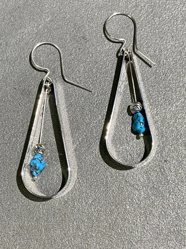 Cute Ear Jackets-Jeremy Harrison Navajo Turquoise Sterling Silver Earrings