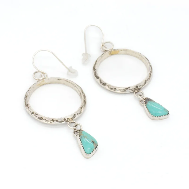 Long Tassel Drop Earrings-Rochelle Yazzie Navajo Handmade Sterling Silver Turquoise Earrings