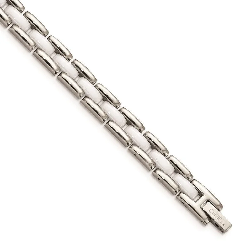 Delicate Silver Bracelet-Stainless Steel White Ceramic 8in Bracelet