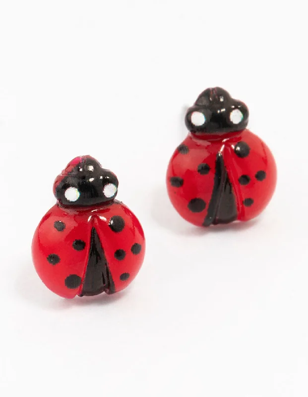 Fashionable Dangle Earrings-Plastic Ladybug Stud Earrings