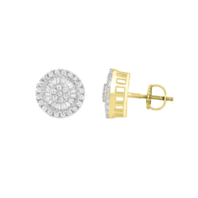 Double Drop Earrings-LADIES EARRINGS 0.75CT ROUND/BAGUETTE DIAMOND 10K YELLOW GOLD