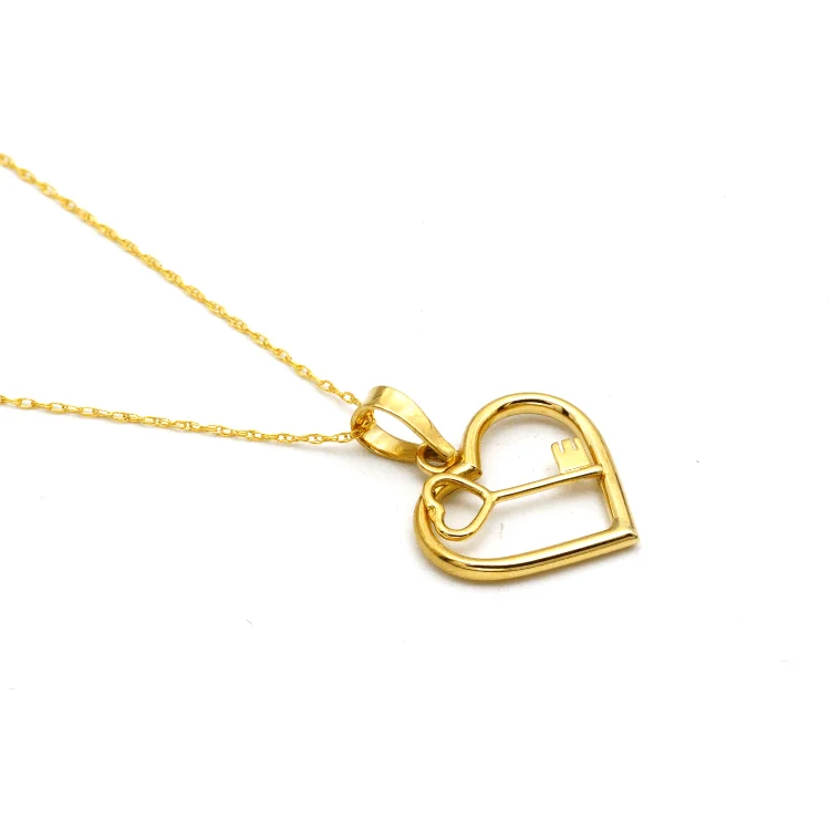 Fashion Statement Necklace-Real Gold Key Heart Necklace 1375 CWP 1849