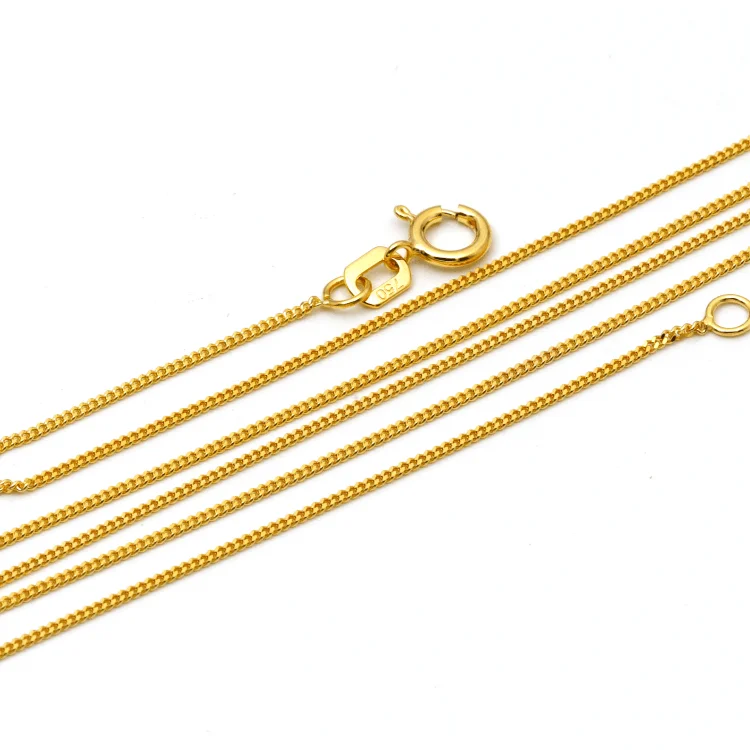 Sparkly Pendant Necklace-Real Gold Curb Flat Carpet Kids Chain Necklace 1153 (35 C.M) CH1250