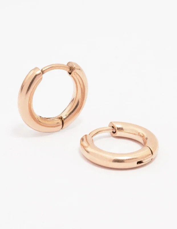 Antique Silver Earrings-Rose Gold Plated Surgical Steel Chubby Small Huggie Hoop Earrings