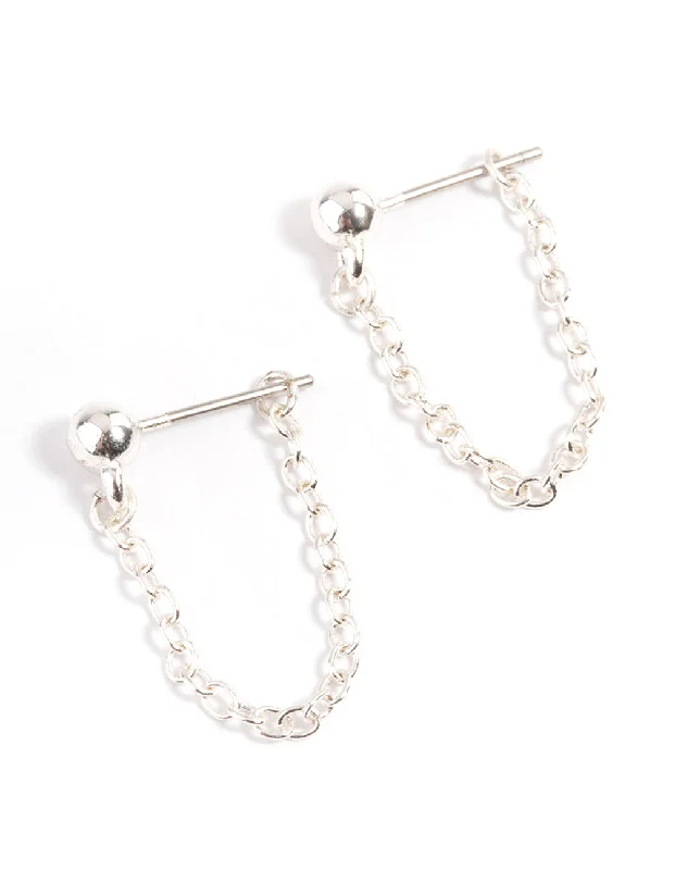 Elegant Drop Earrings-Silver Ball & Chain Jacket Earrings