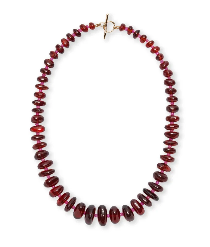 Luxury Pearl Necklace-Garnet & Pink Sapphire 14k Gold Necklace