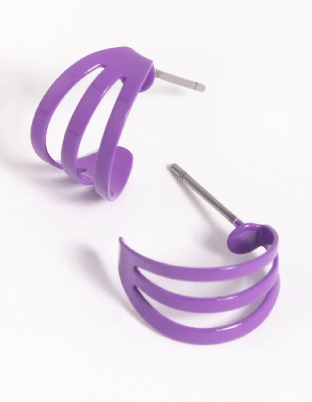 Large Dangle Earrings-Matte Purple Huggie Hoop Earrings