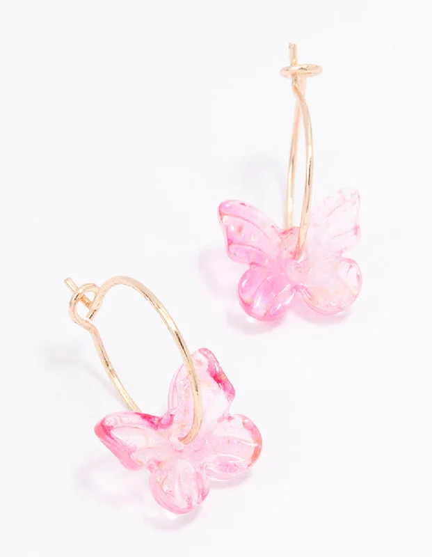 Cute Pearl Earrings-Rose Gold Butterfly Hoop Earrings