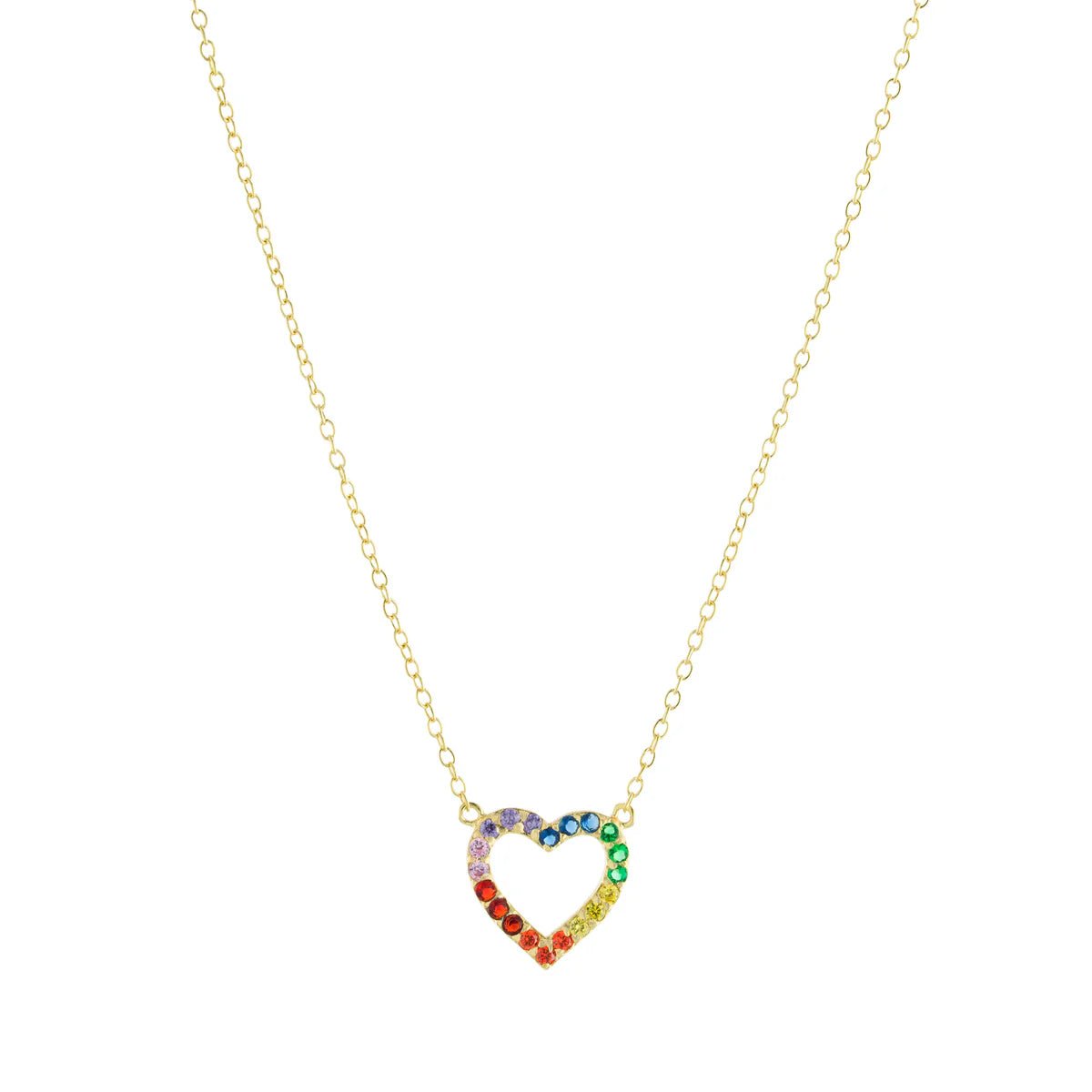 Vintage Gemstone Necklace-YGP Sterling 18" Multi-Color CZ Heart Necklace