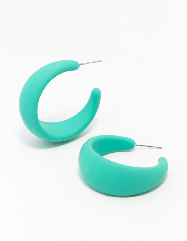 Cute Heart Earrings-Blue Coated Chubby Teardrop Hoop Earrings