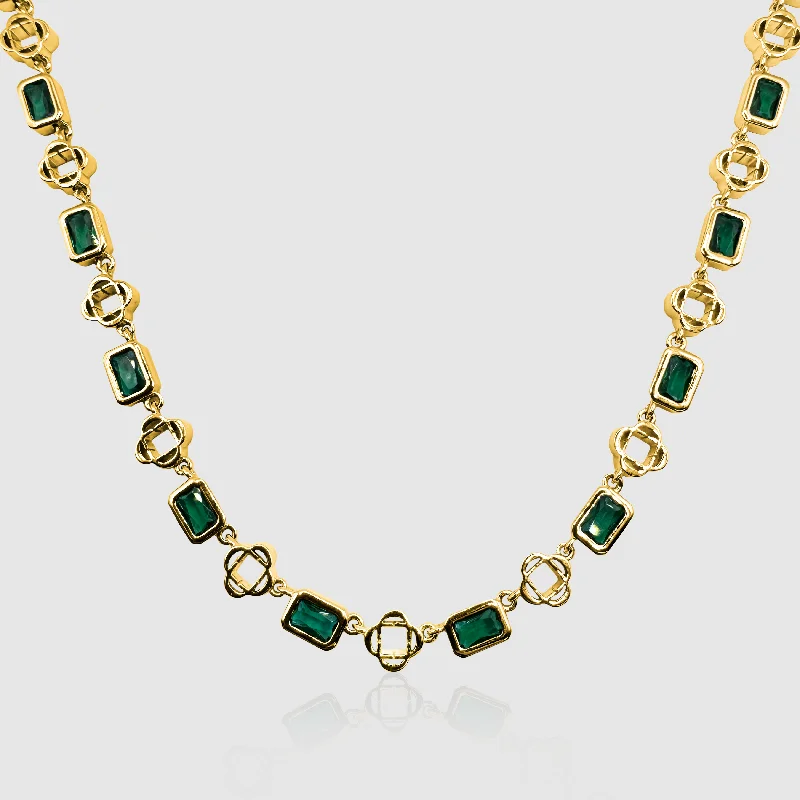 Gold Chain with Pendant-Green Gemstone Clover Necklace (Gold)