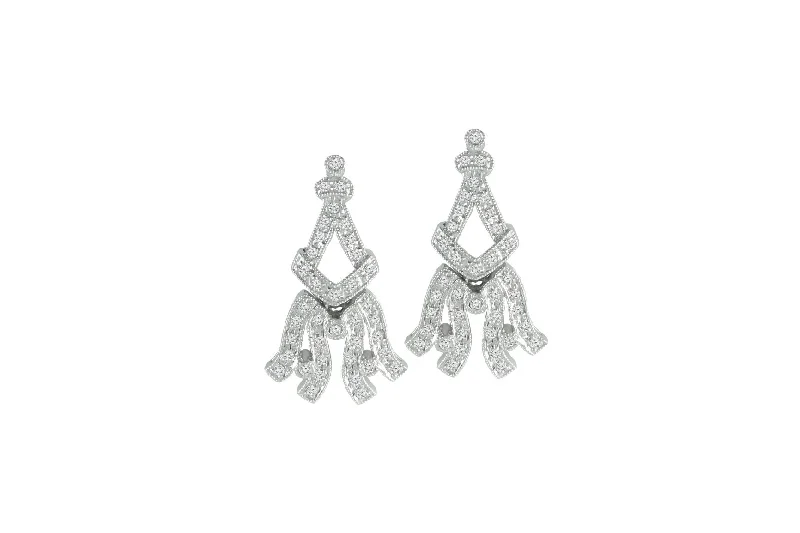 Silver Drop Earrings for Women-0.50 ctw Diamond Vintage Inspired Earrings