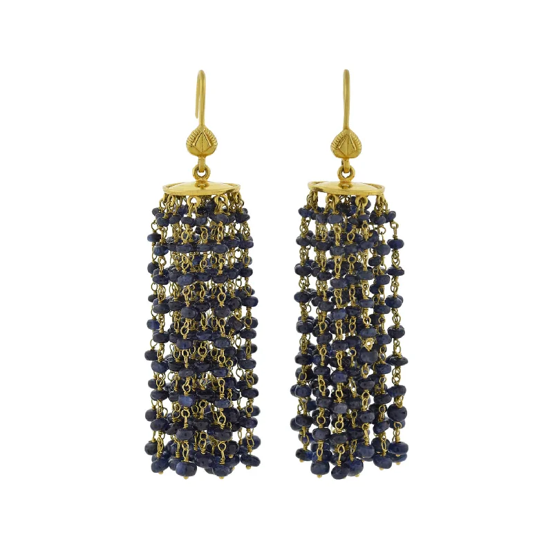 Sparkling Swarovski Earrings-Estate 18kt Beaded Sapphire Tassel Earrings