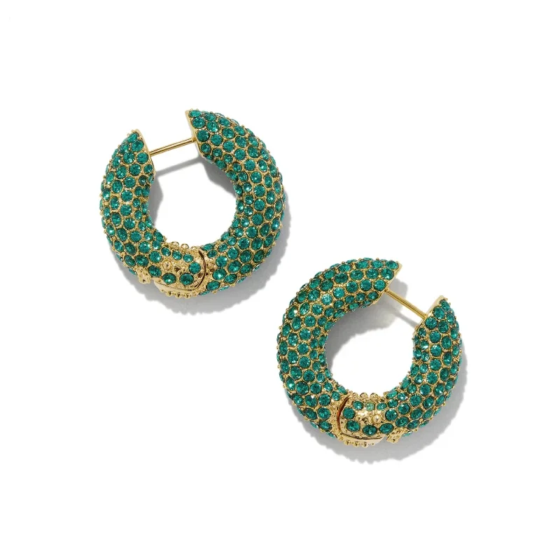 Fashion Crystal Necklace-Kendra Scott | Mikki Pave Gold Hoop Earrings In Green Crystal