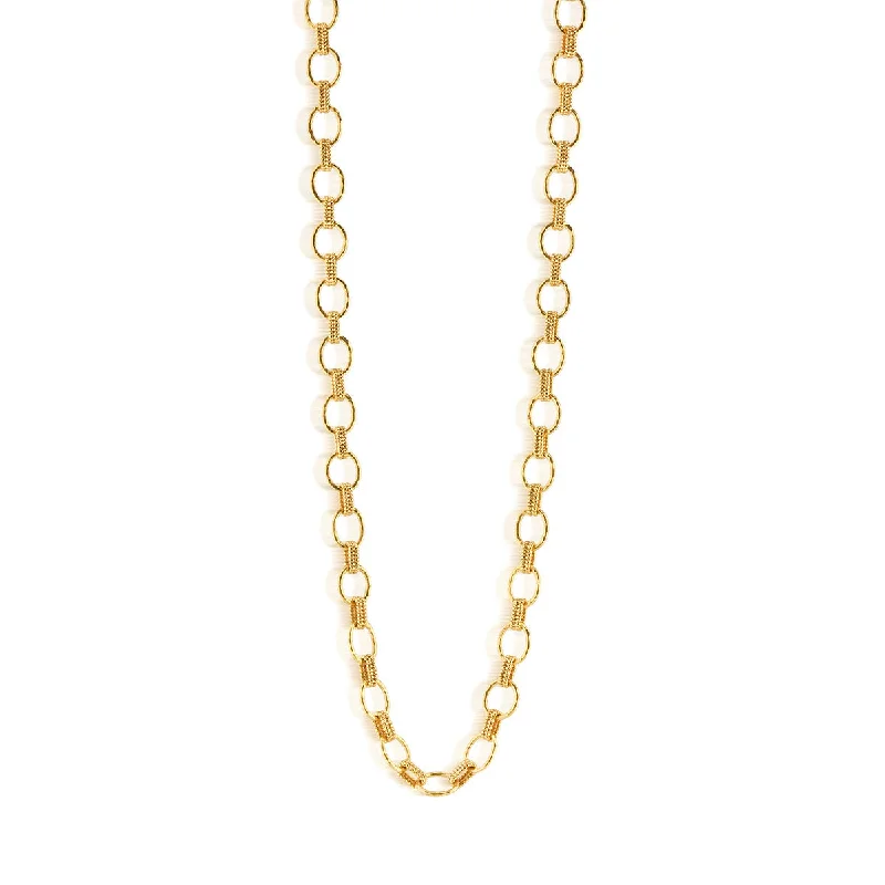 Geometric Pendant Necklace-Cleopatra Small Link Necklace, 32" - Gold