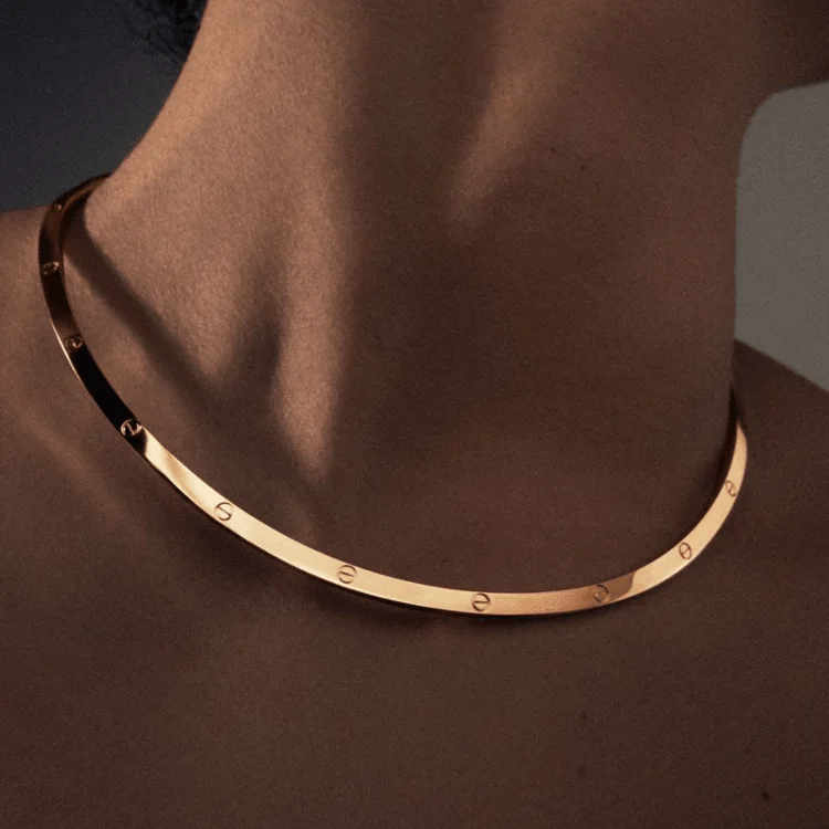 Rose Gold Choker Necklace-Real Gold GZJCT LOVE Necklace (41 CM) 0097-KL N1483