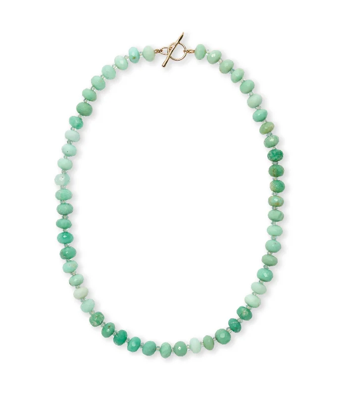 Layered Pearl Necklace-Chrysoprase & Aquamarine 14k Gold Necklace