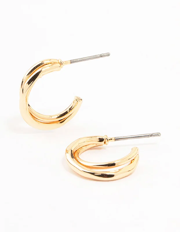 Stylish Drop Earrings-Gold Double Twisted Rope Huggie Earrings