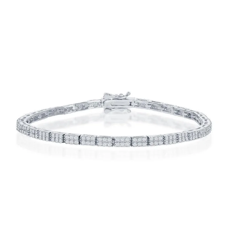 Beaded Stackable Bracelet-Sterling Silver Micro Pave Double Row Link Bracelet, 7.5"