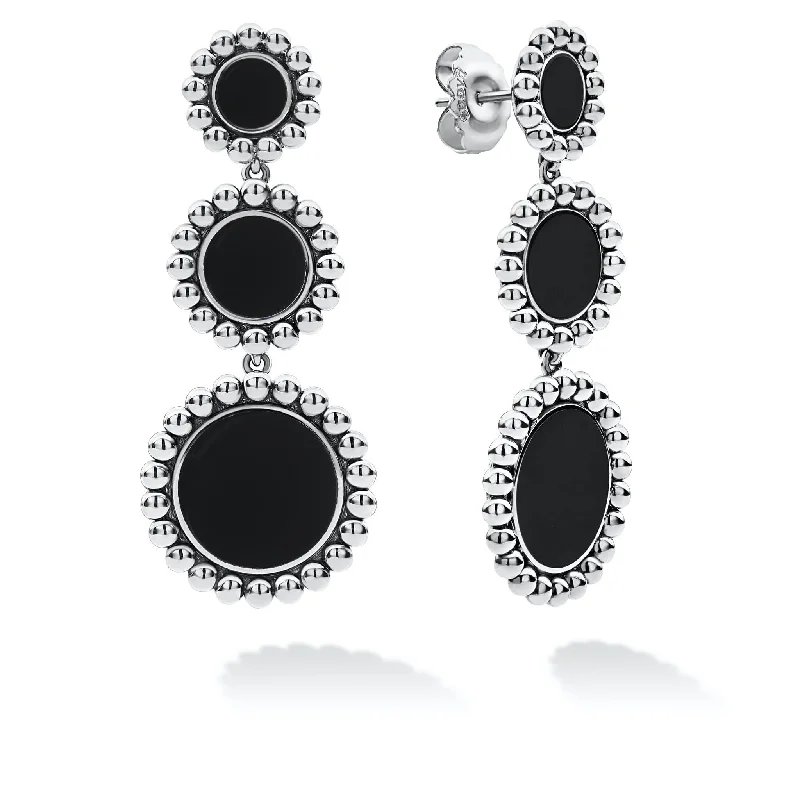 Party Earrings-Maya Three Onyx Circle Drop Earrings