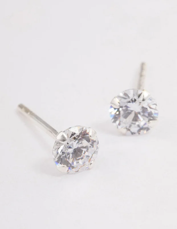 Trendy Ear Hoops-Sterling Silver Cubic Zirconia Stud Earrings