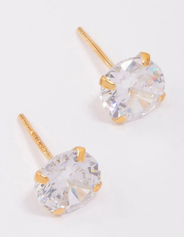 Geometric Silver Earrings-Gold Plated Sterling Silver Cubic Zirconia Stud Earrings