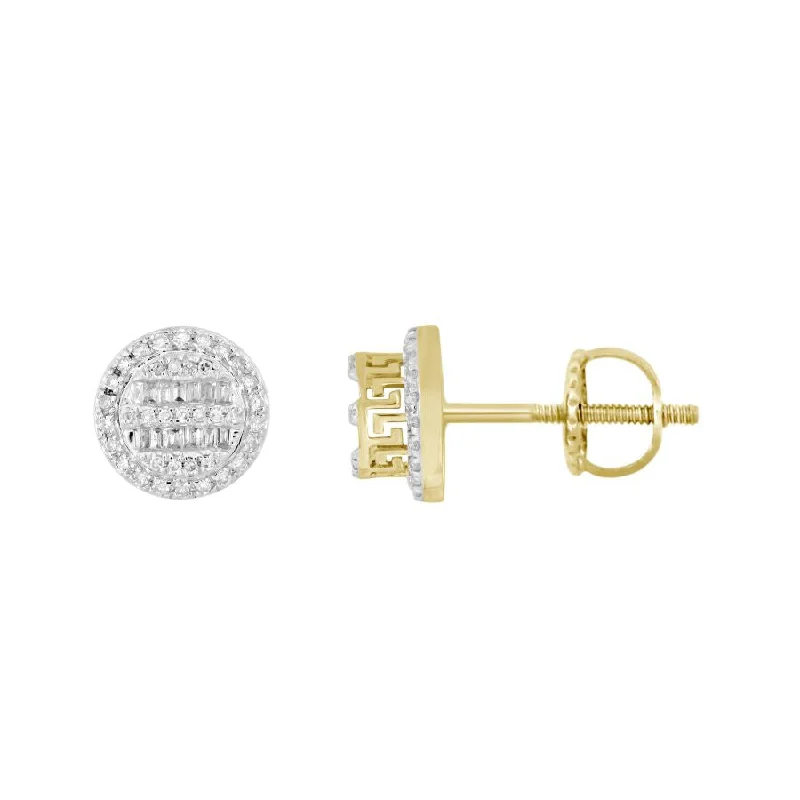 Oval Drop Earrings-LADIES  EARRINGS 0.33CT ROUND/BAGUETTE DIAMOND 10K YELLOW GOLD