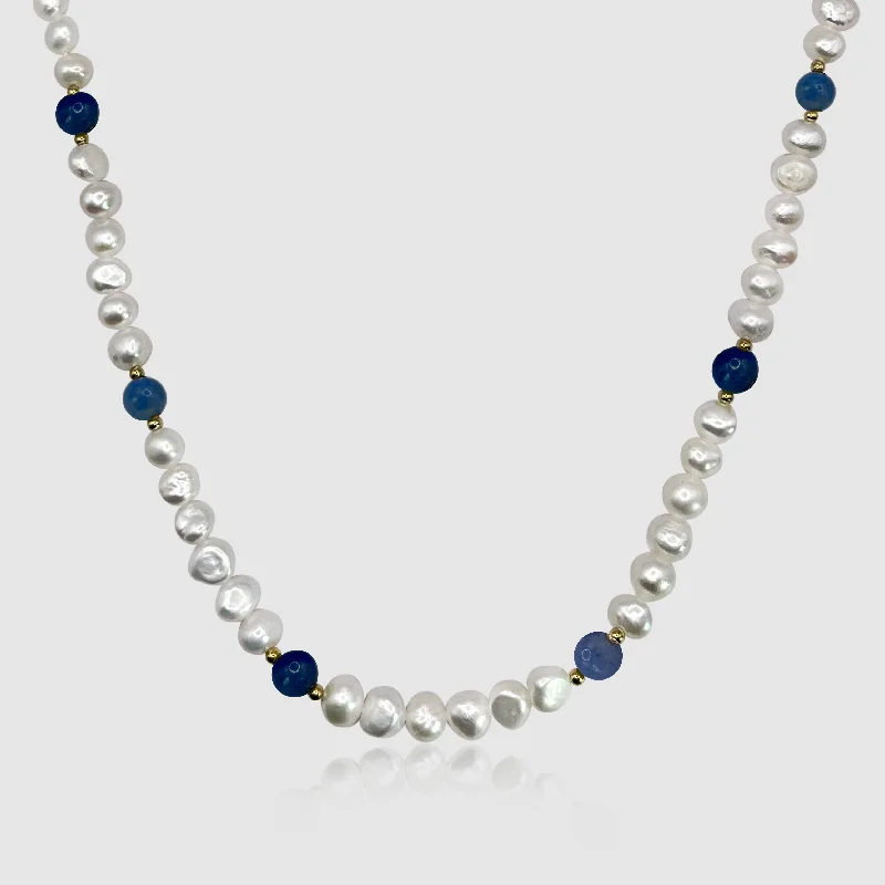 Luxury Silver Pendant Necklace-Cobalt Blue - Real Pearl Necklace