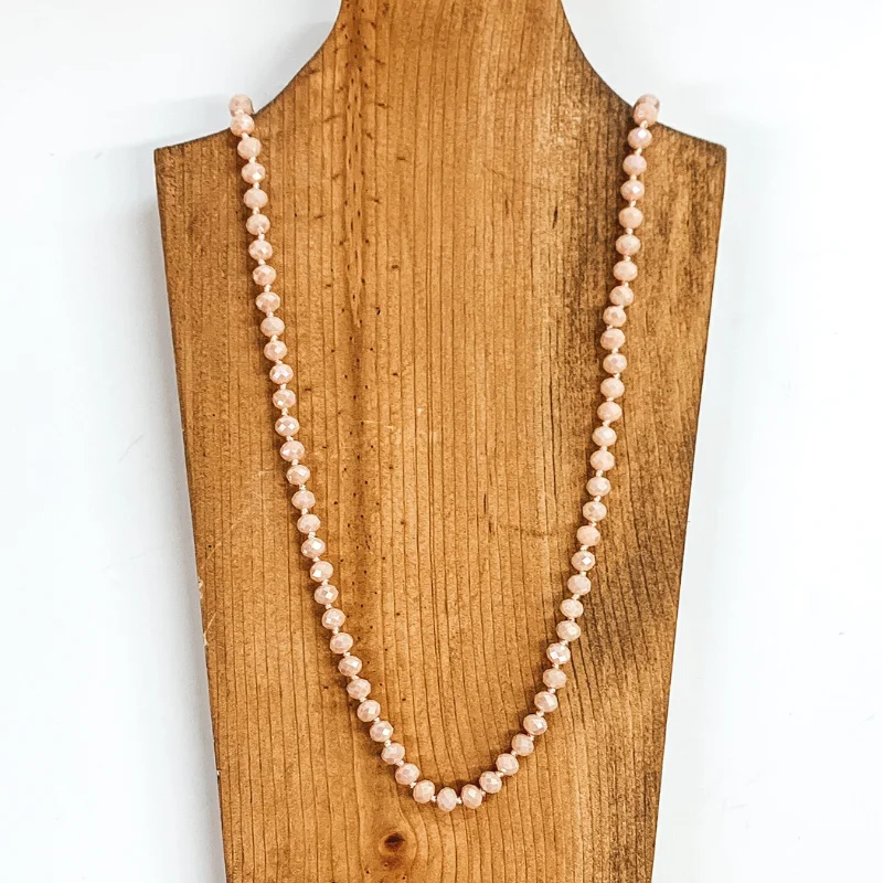 Classic Chain Necklace-36 Inch Long Layering 8mm Crystal Strand Necklace in Blush Pink