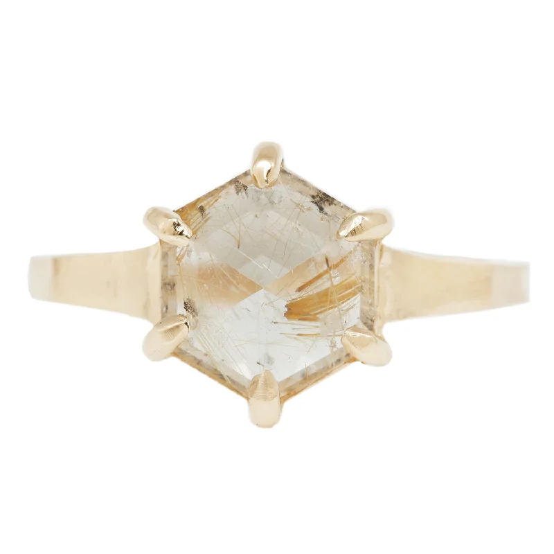 Large Yellow Quartz Hexagon Ring