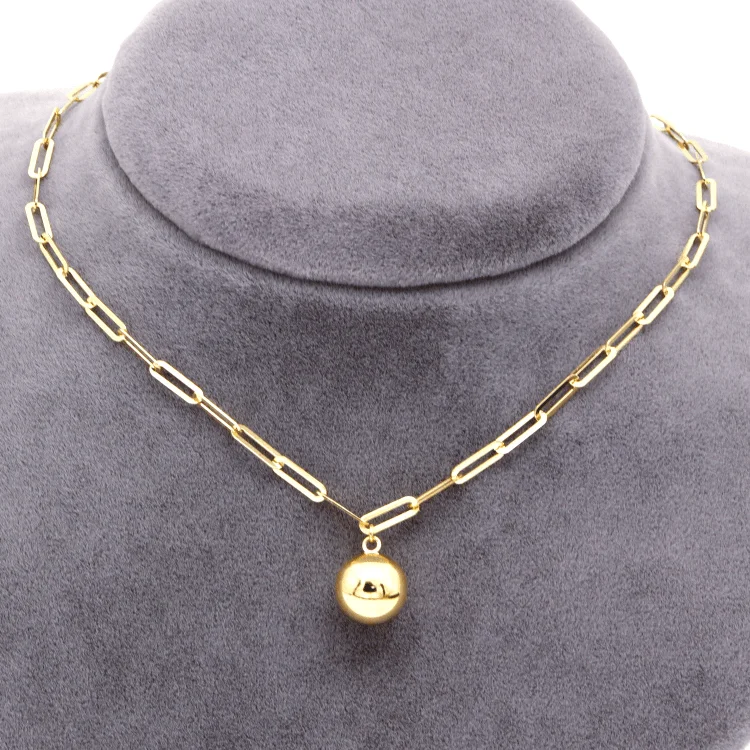 Dainty Pendant Necklace-Real Gold 10 MM Ball Full Paper Clip Chain Choker Necklace 1333 (40 CM) N1441