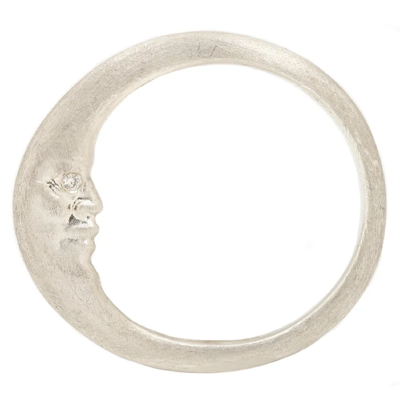 Silver Crescent Moonface Ring