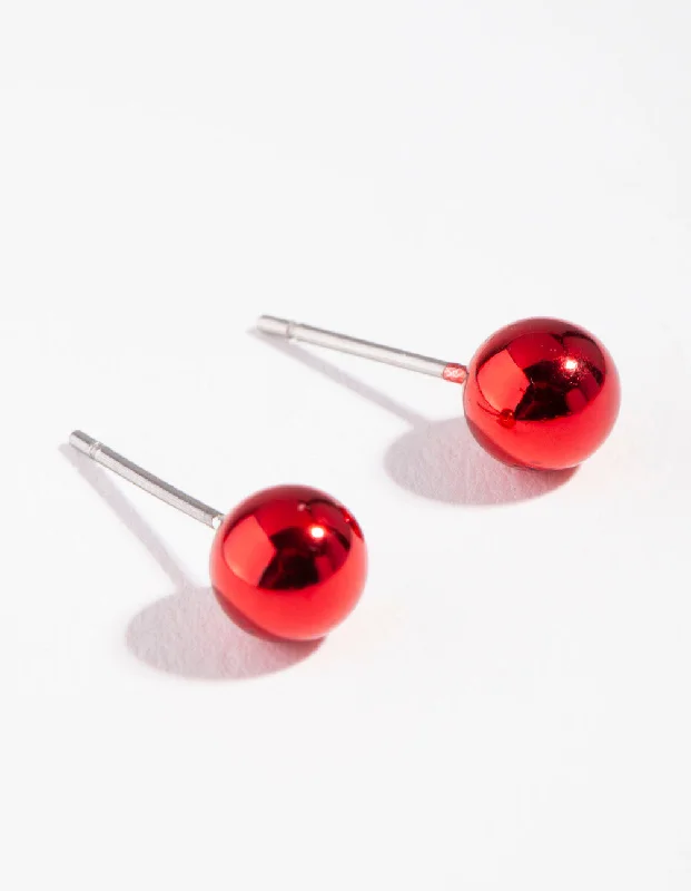 Customizable Earrings-Acrylic Red Festive Ball Stud Earrings