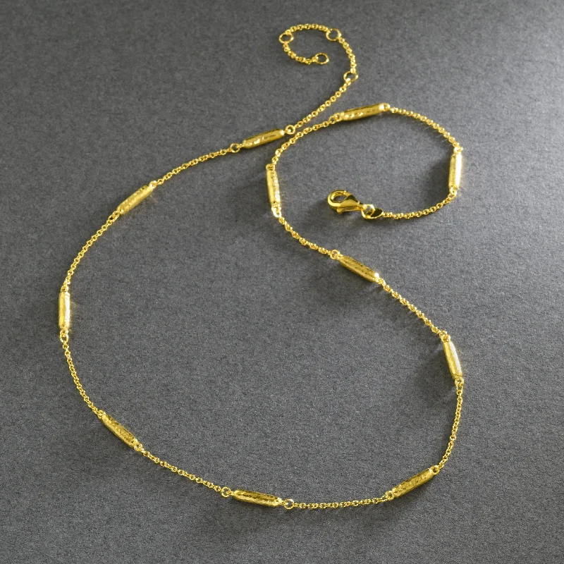 Elegant Beaded Necklace-Hammered Station Chain In Gold