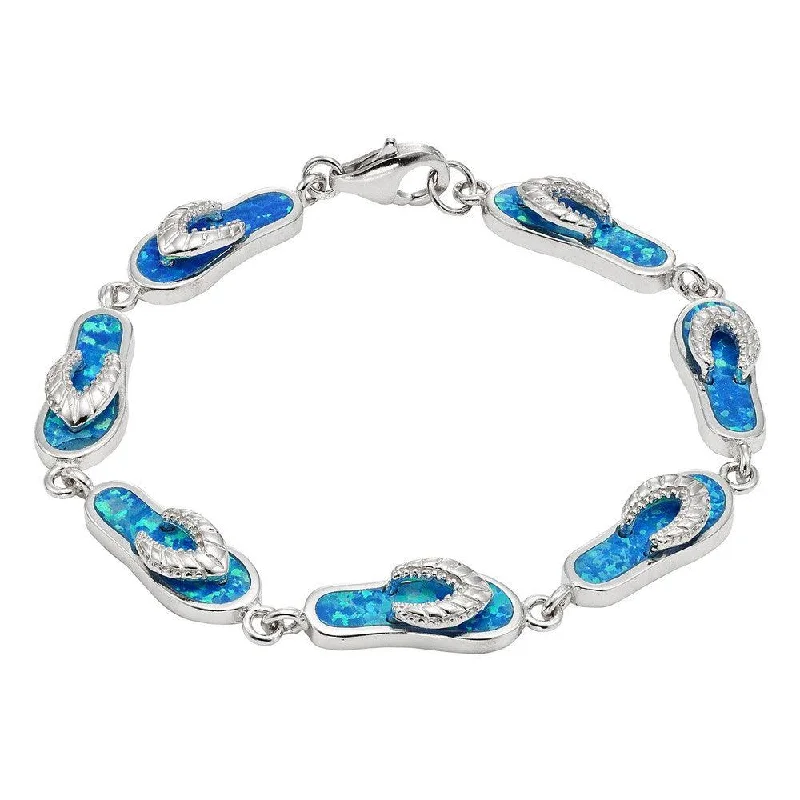 Fashionable Charm Bracelet-Sterling Silver Blue Inlay Opal Flip-Flop Link Bracelet, 7"