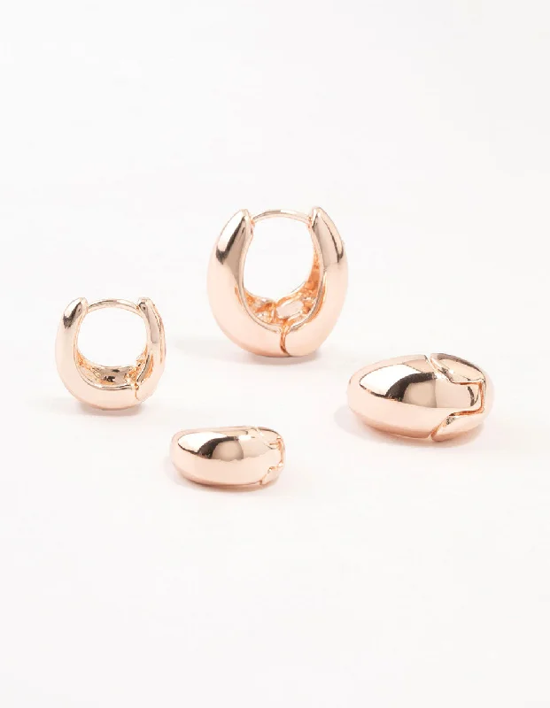 Pearl Dangle Earrings-Rose Gold Plated Small & Medium Oval Huggie Earrings Pack