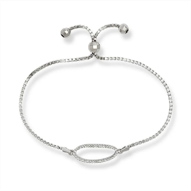 Custom Leather Bead Bracelet-Sterling Silver Center Open CZ Oval with Beads Box Chain Bracelet