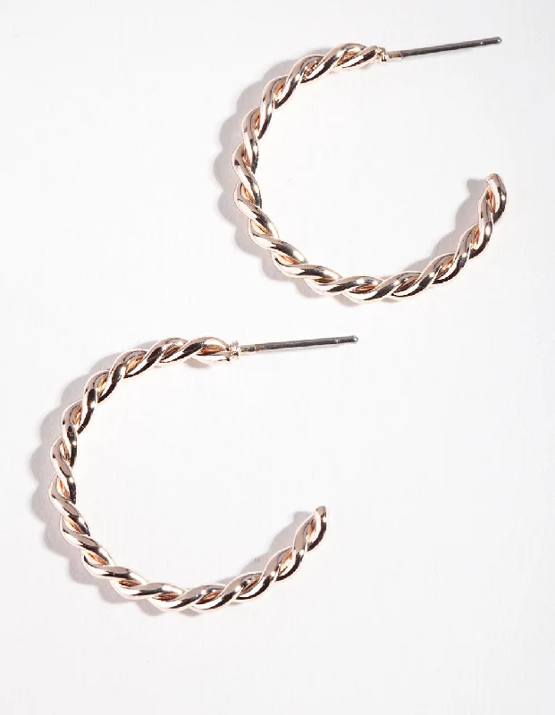 Elegant Hoops with Diamonds-Rose Gold Twisted Hoop Earrings