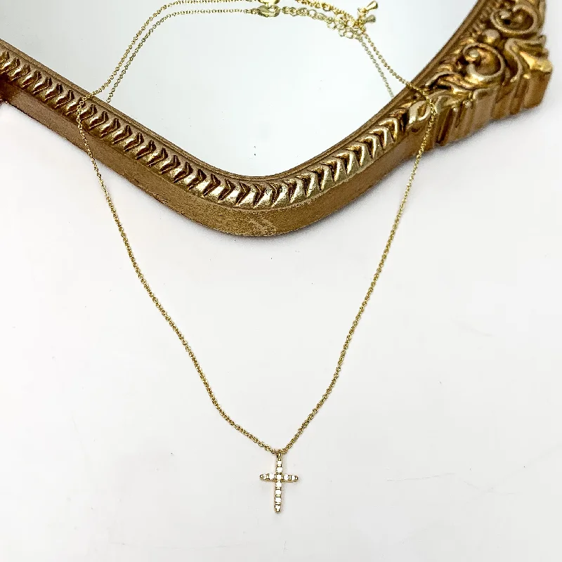 Adjustable Silver Necklace-Gold Tone Glory Chain Necklace With Clear Crystal Cross