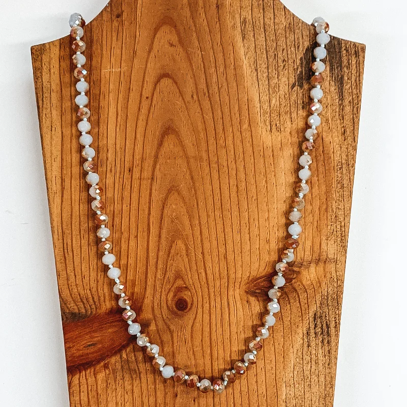 Silver Name Necklace-36 Inch Long Layering 8mm Crystal Strand Necklace in Periwinkle and Rust