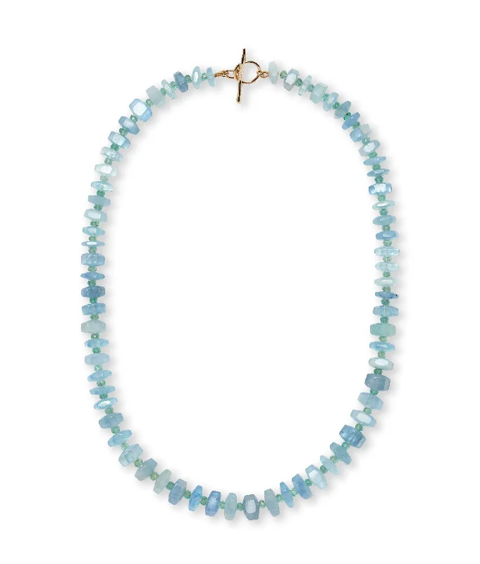 Shiny Crystal Necklace-Aquamarine, Emerald & 14k Gold Necklace