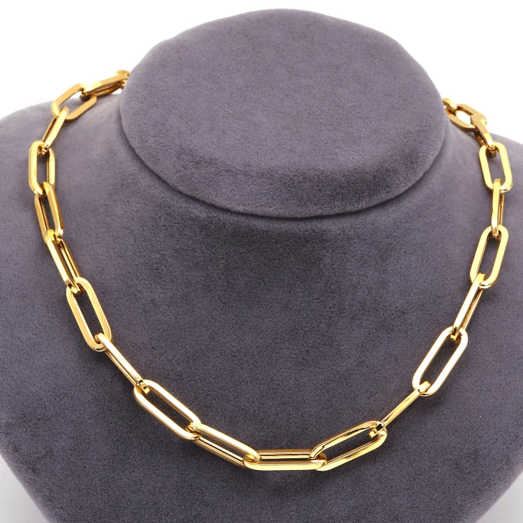 Beaded Layered Necklace-Real Gold Thick Paper Clip 7 MM Chain Luxury Necklace 1368 (40 C.M) N1442