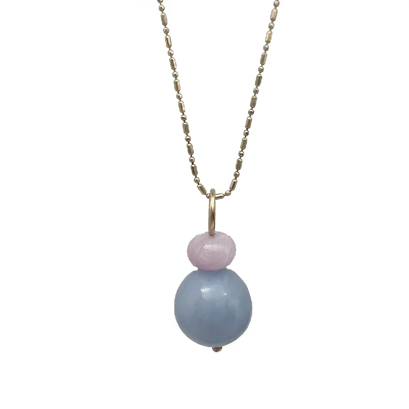 Personalized Bar Necklace-Lucky Pom Kunzite Angelite