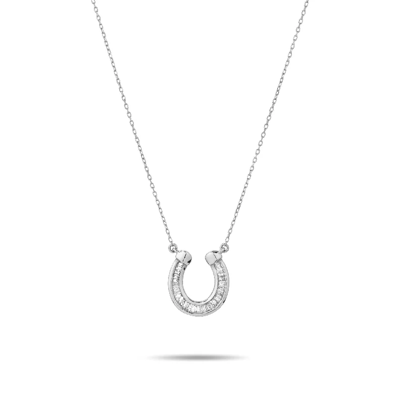 Simple Birthstone Bar Necklace-Baguette Horseshoe Necklace in Sterling Silver