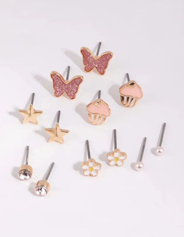 Unique Hoop Earrings-Kids Butterfly Stud Earring 6-Pack