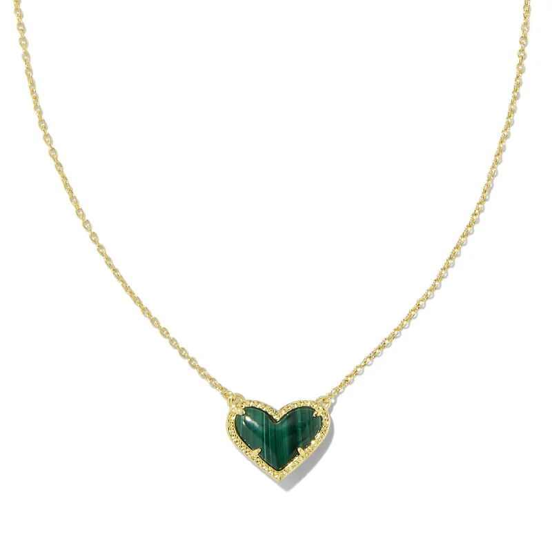 Beaded Layered Necklace-Kendra Scott | Ari Heart Gold Pendant Necklace in Green Malachite