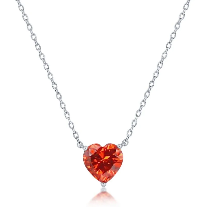 Geometric Gold Necklace-SS 8MM Orange CZ Heart Necklace