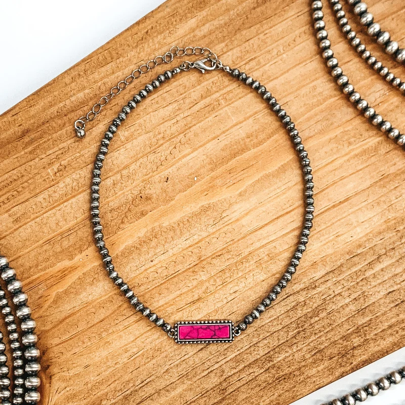 Adjustable Bar Necklace-Navajo Inspired Choker with Bar Pendant in Pink